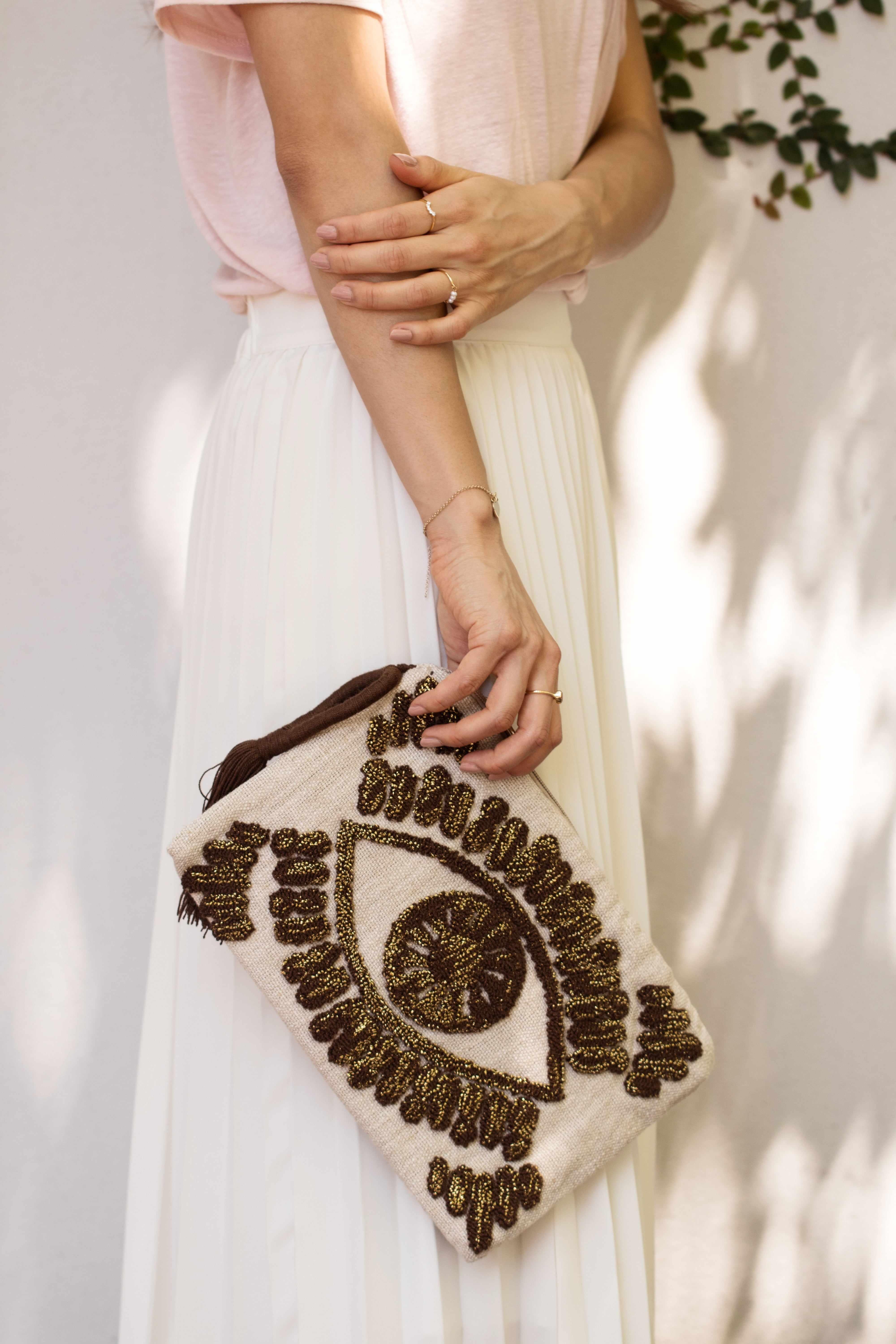 Clutch Bag Evil Eye Linen Clutch Bag - Jewellery | Mezi | MEZI