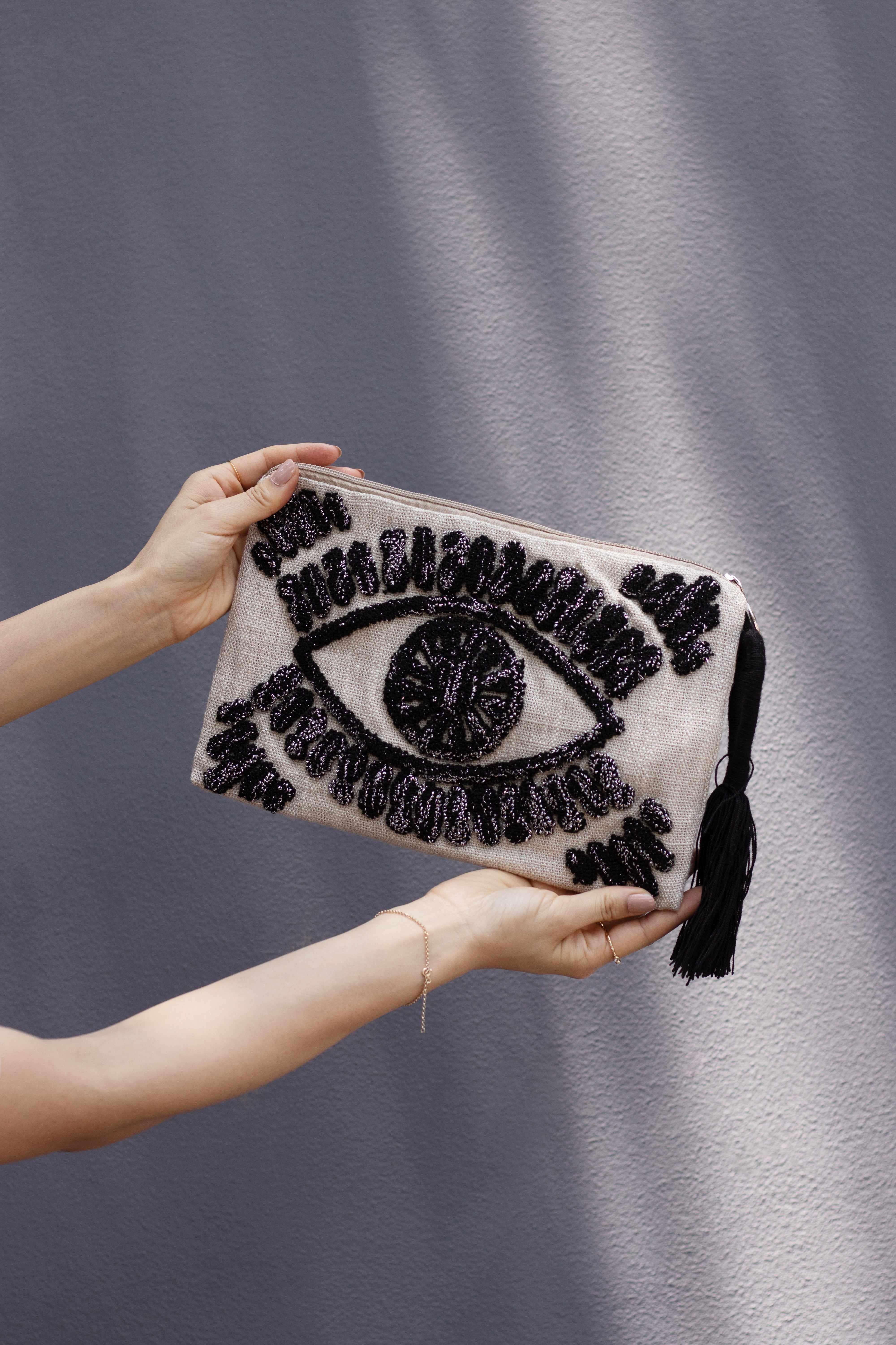 Clutch Bag Evil Eye Linen Clutch Bag - Jewellery | Mezi | MEZI