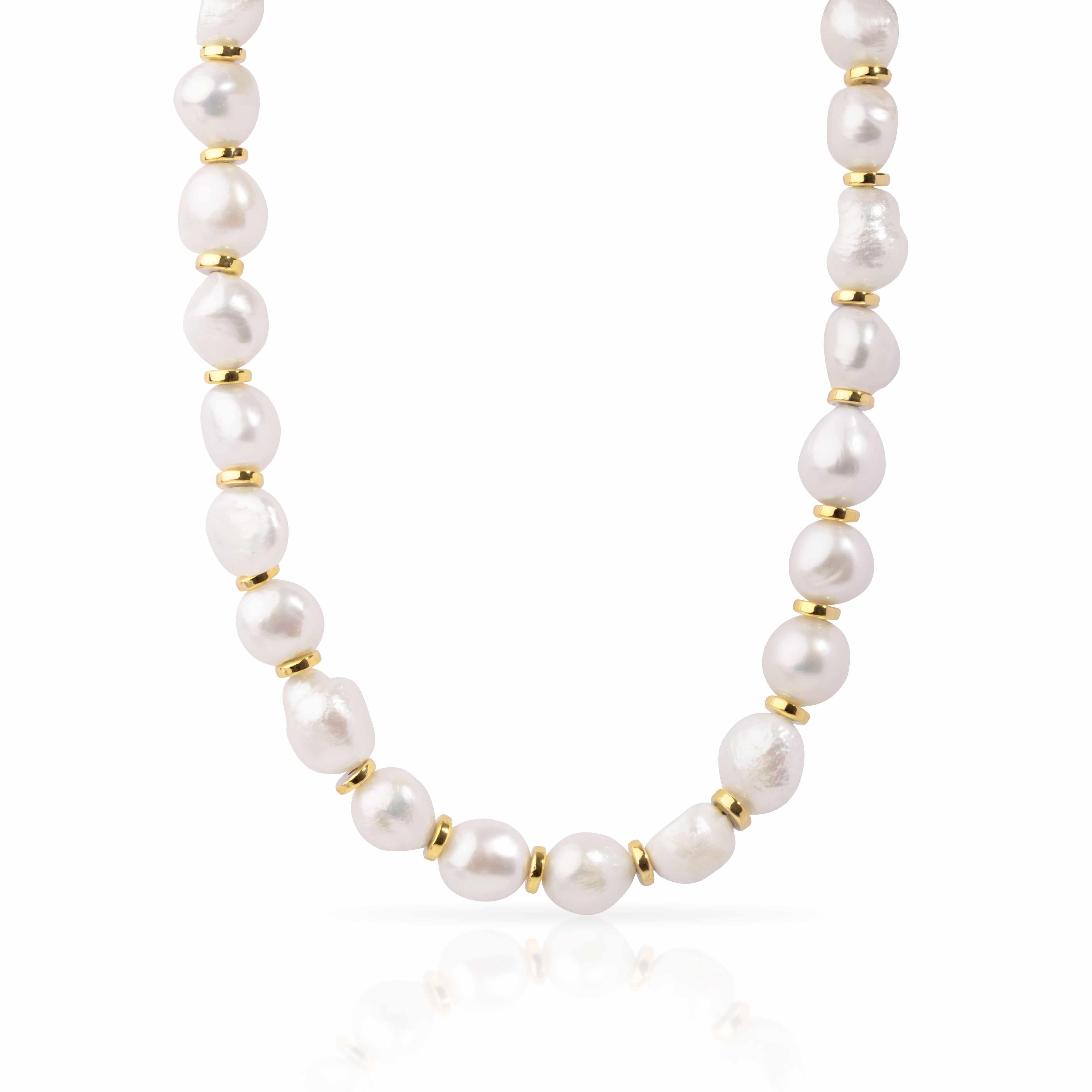 Gold Greta Freshwater Pearl Gold Disc Necklace - Jewellery | Mezi  | MEZI