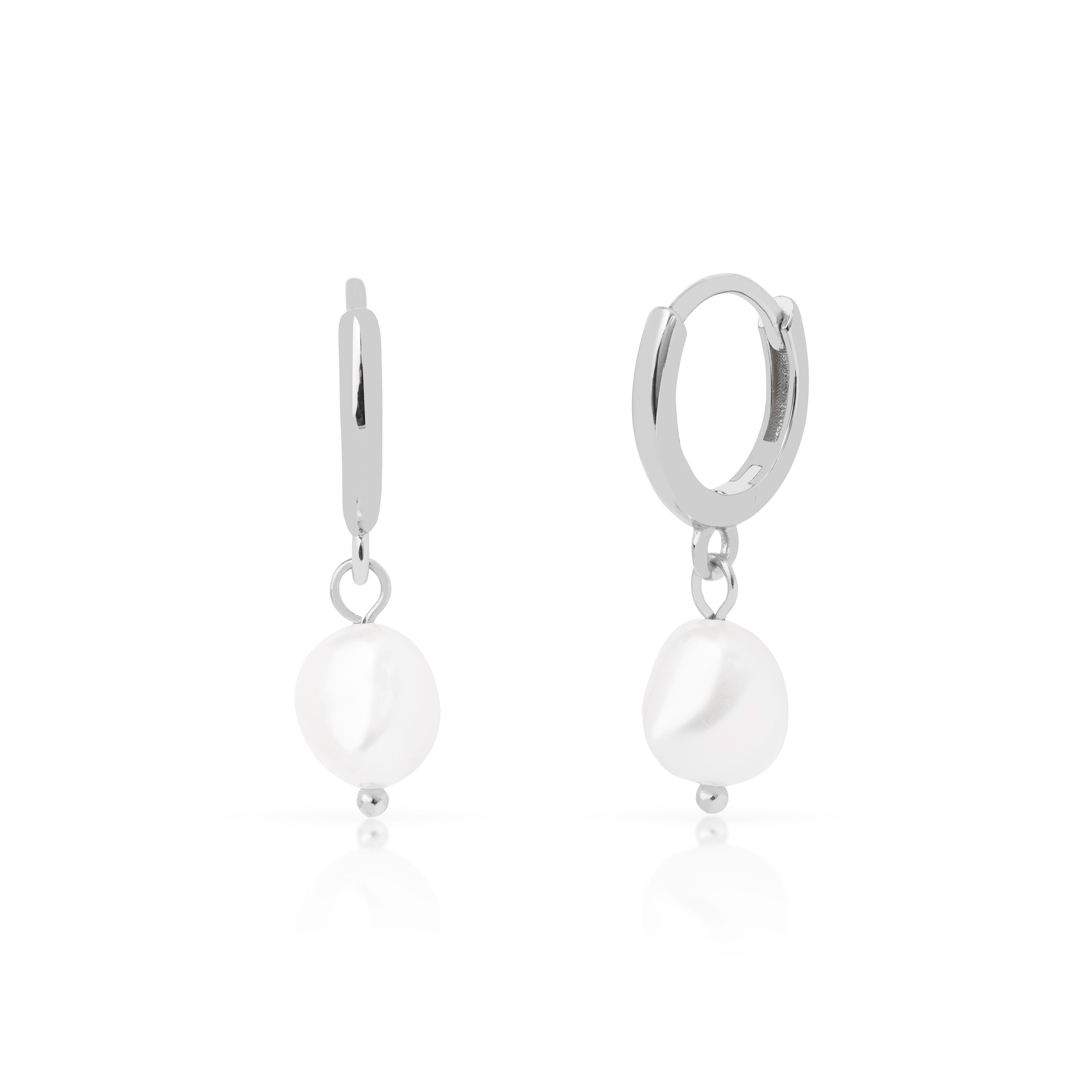 Nivara Baroque Pearl Drop Hoop  Earrings | MEZI