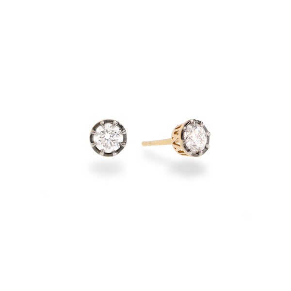 Round claw set 14k gold diamond studs earrings