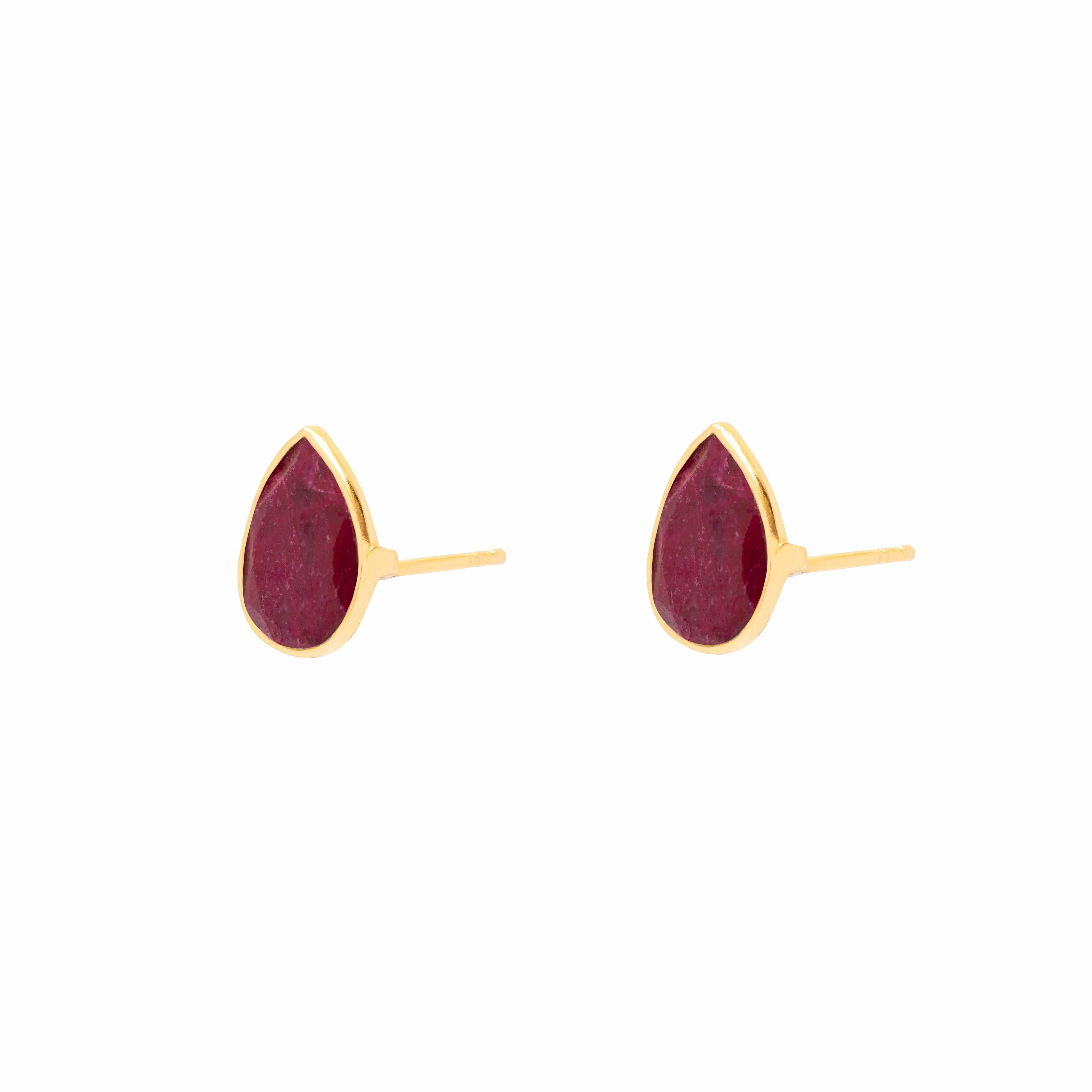 Gold Tera Natural Stone Tear Drop Studs - Jewellery | Mezi | MEZI