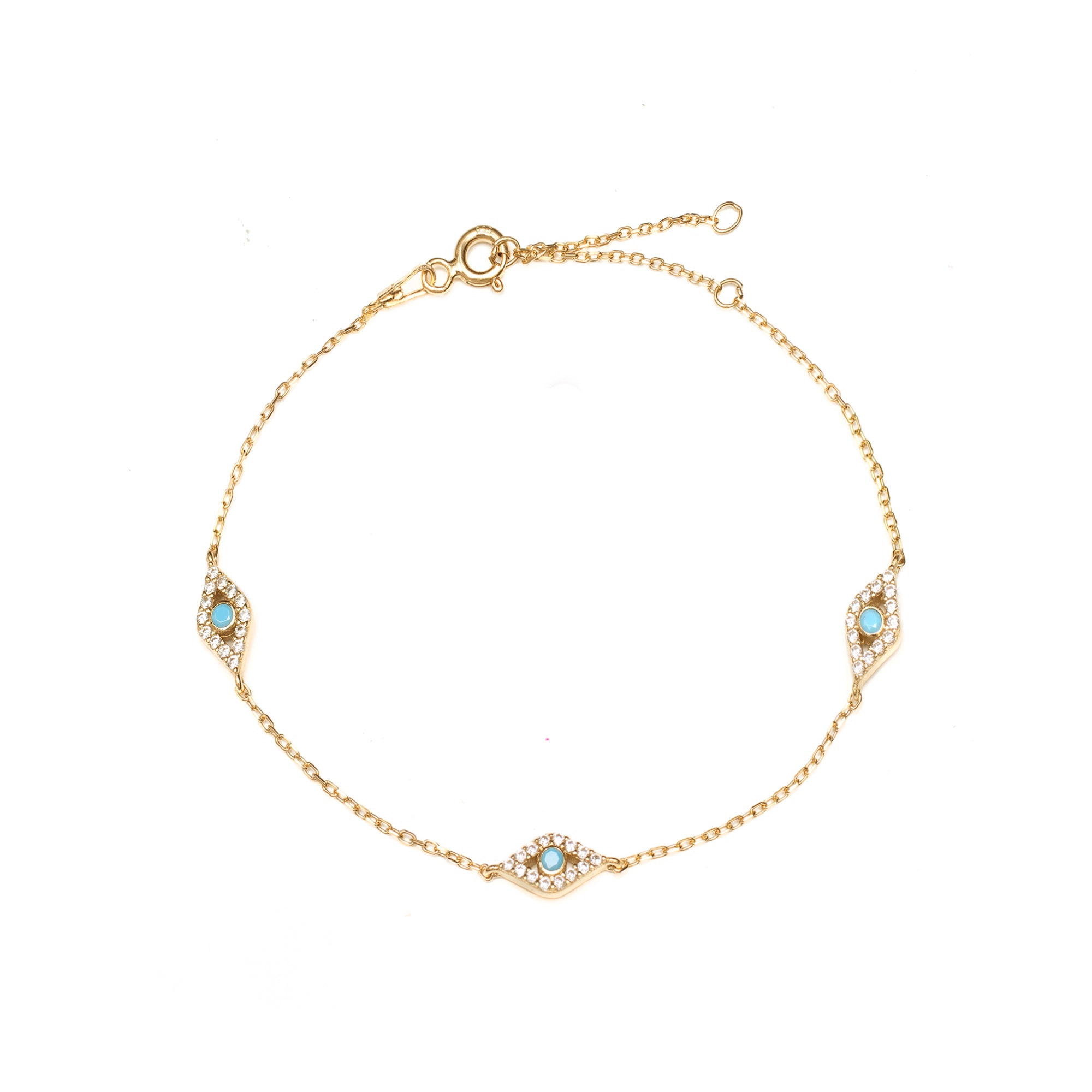Sterling Silver Gold Plated Urla Evil Eye Bracelet - Jewellery | Mezi | MEZI