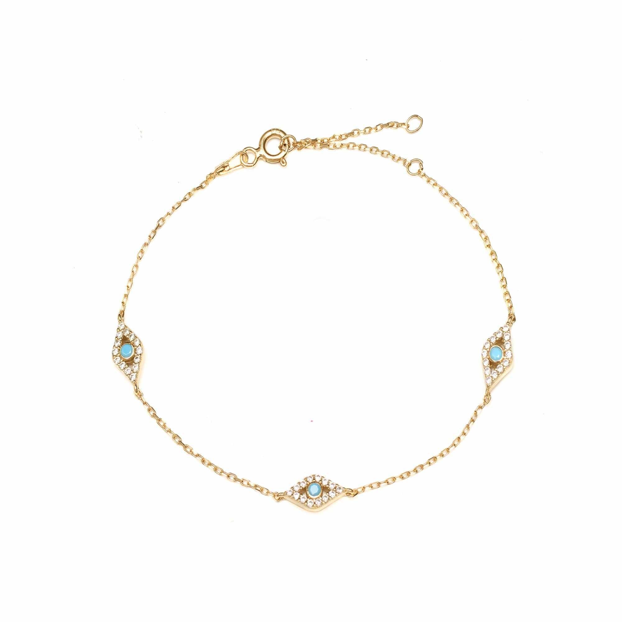 Sterling Silver Gold Plated Urla Evil Eye Bracelet - Jewellery | Mezi  | MEZI