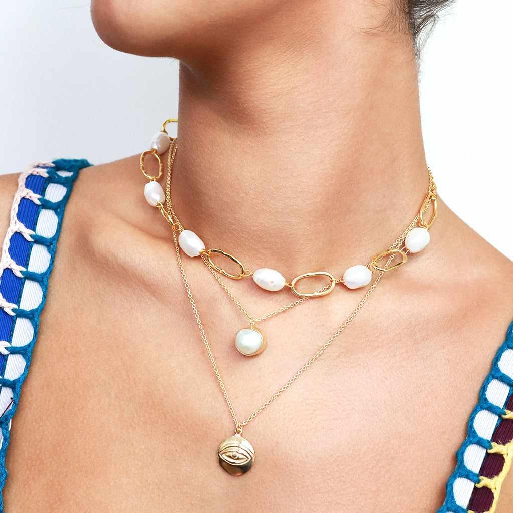 Evil Eye Gold Vermeil Disc Pendant Necklace