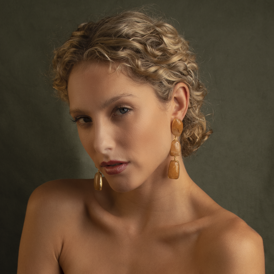Bahuli semi precious gold earrings