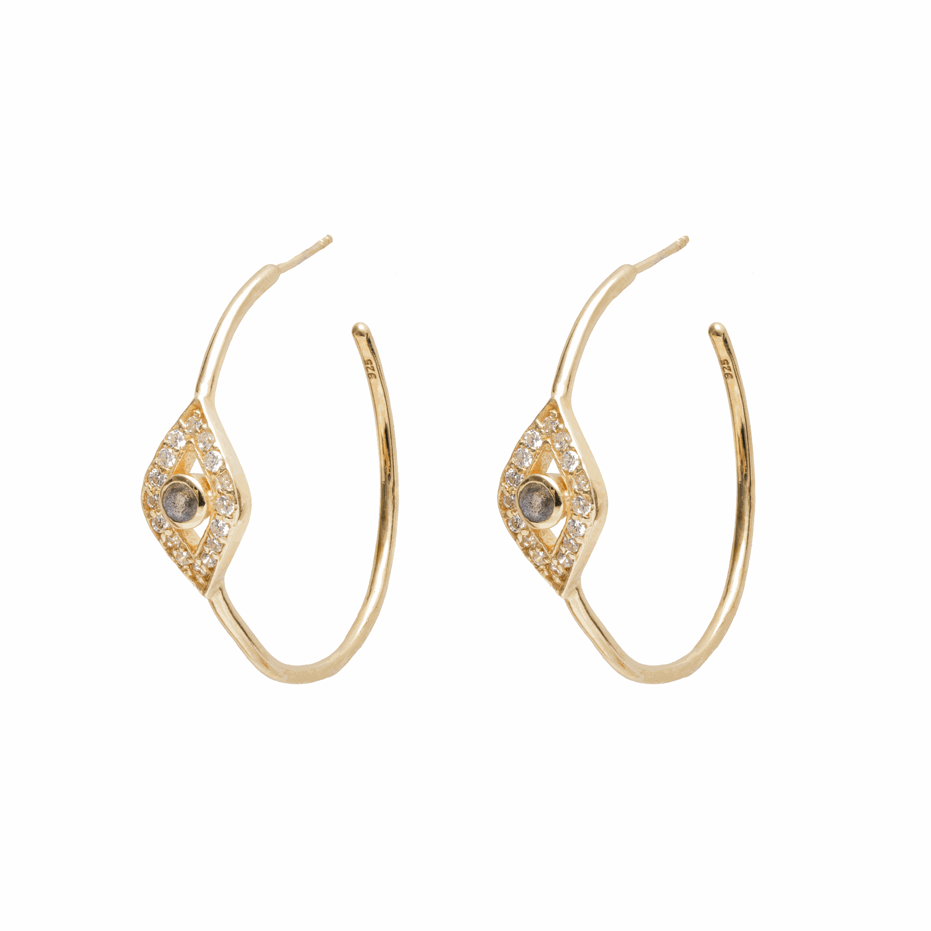 Naldo Evil Eye Labradorite Hoop Earrings Gold Plated | MEZI | MEZI