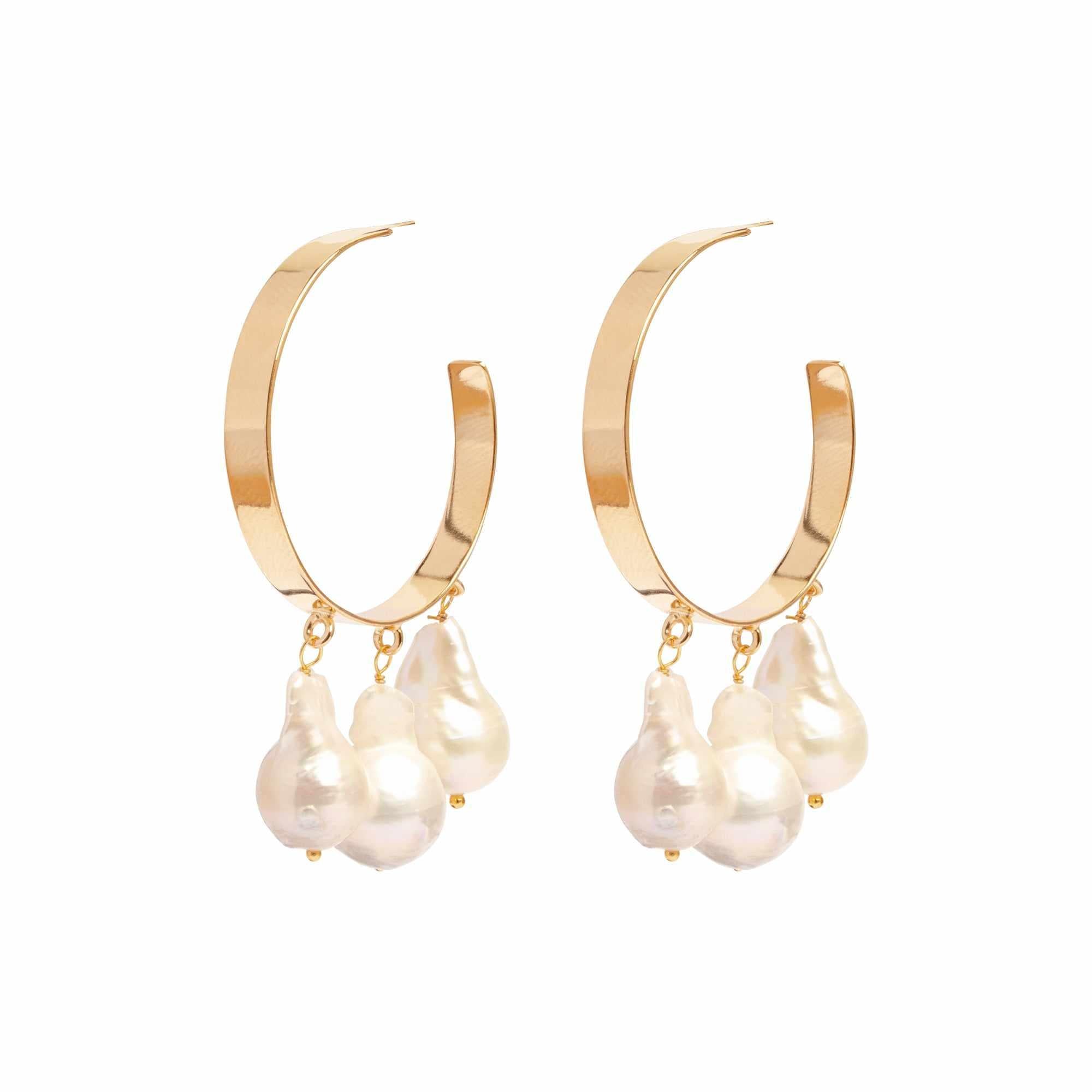 Pame shell based pearl gold hoop earrings