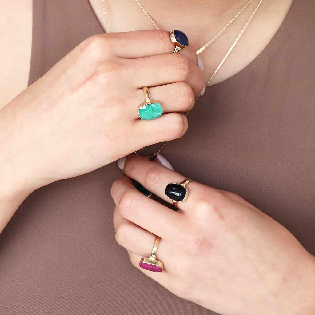 Taziz lapis rectangle gold filled semi-precious ring