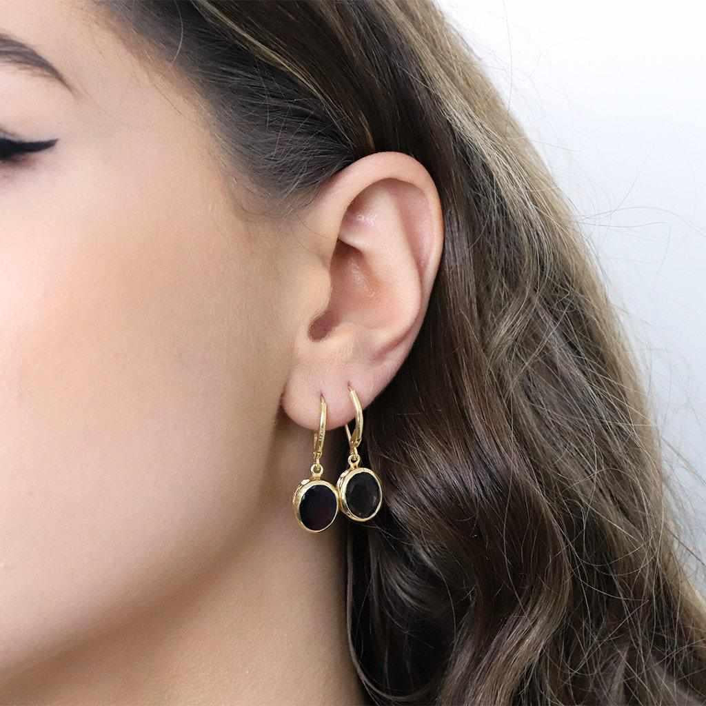 Emma smokey quartz semi-precious 2 micron gold earrings
