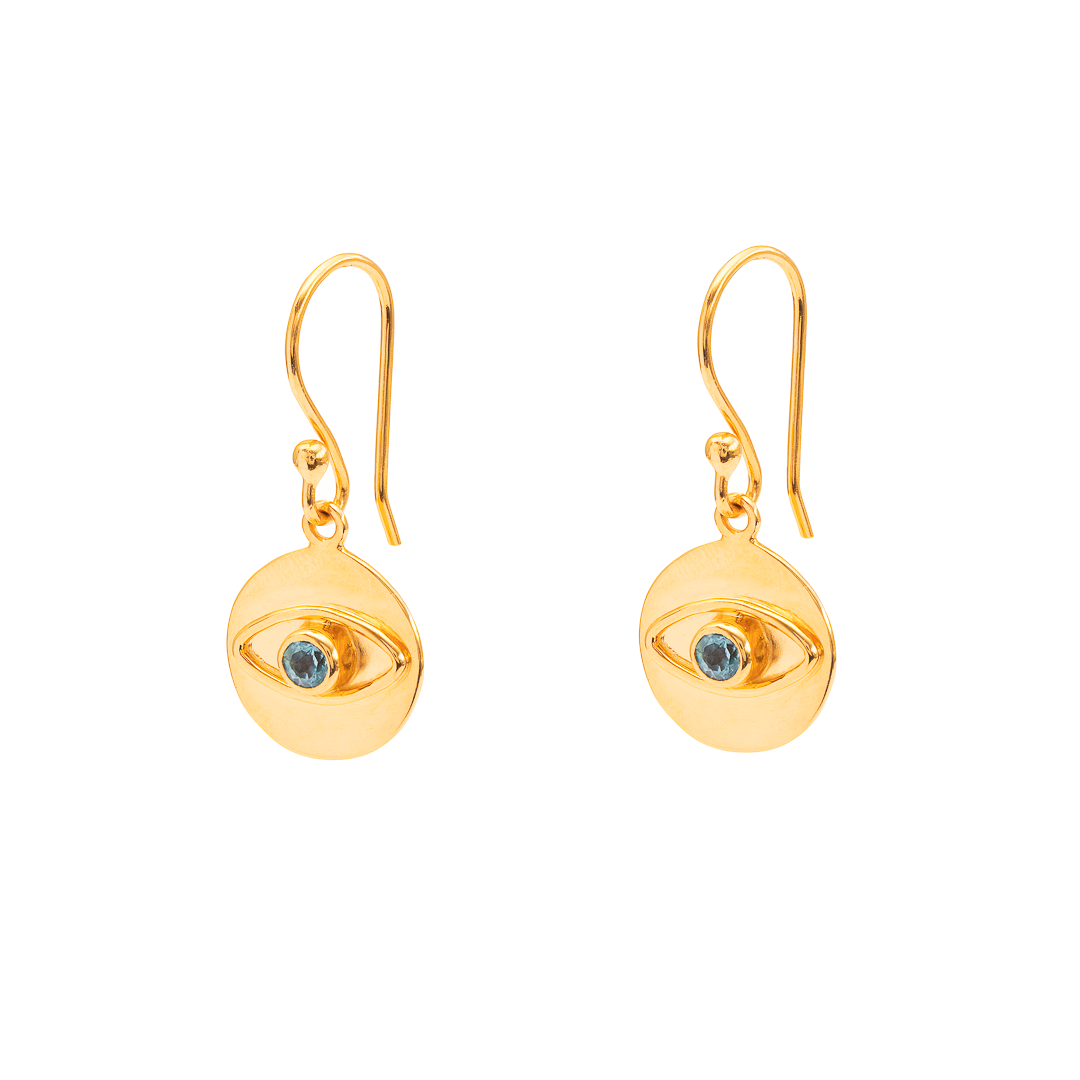 Sterling Silver Gold Plated Uriv Evil Eye Kyanite Earrings - Jewellery | Mezi | MEZI