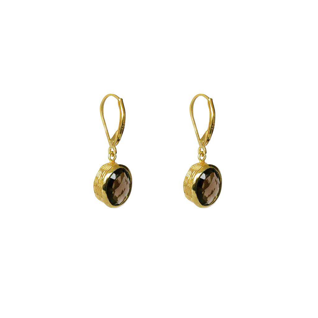 Emma smokey quartz semi-precious 2 micron gold earrings