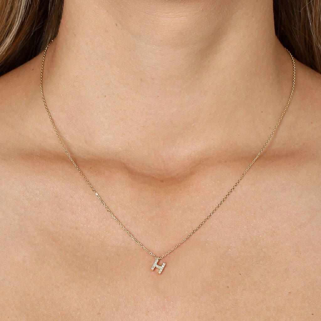 Initial crystal small pendant necklace Jewellery | Mezi | MEZI