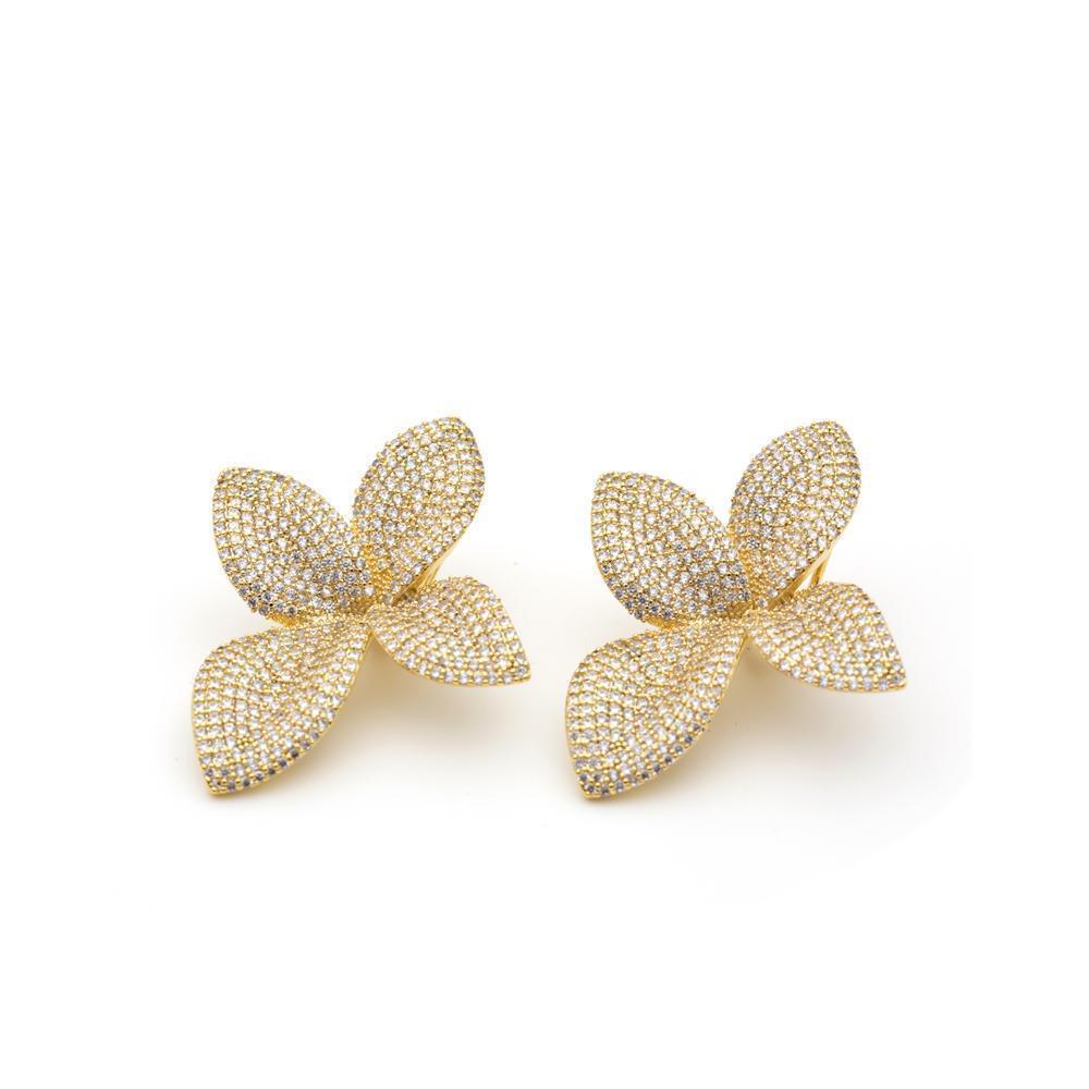 Lia Flower Gold Crystal Earrings | MEZI