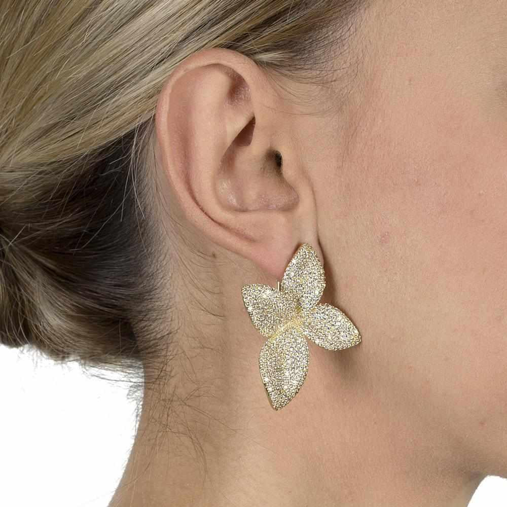 Lia Flower Gold Crystal Earrings | MEZI