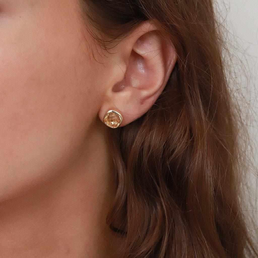 Shalaa semi-precious 2 micron gold studs