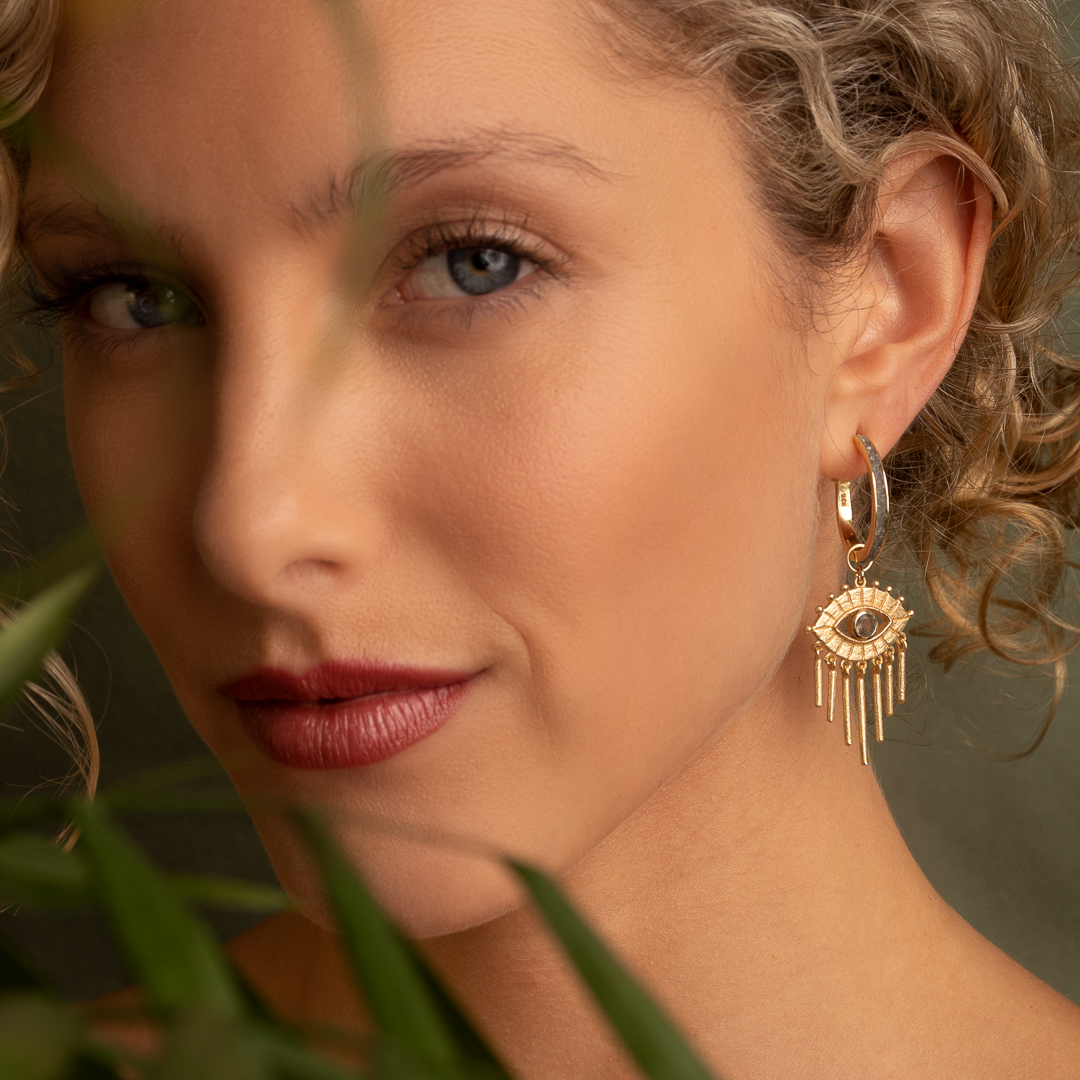 Orlan Evil Eye Hoop Earrings – Green Amethyst | MEZI | MEZI