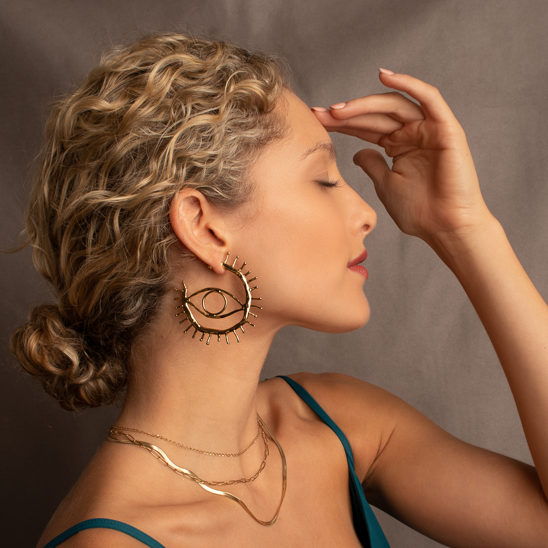 Hathor evil eye hoop earrings