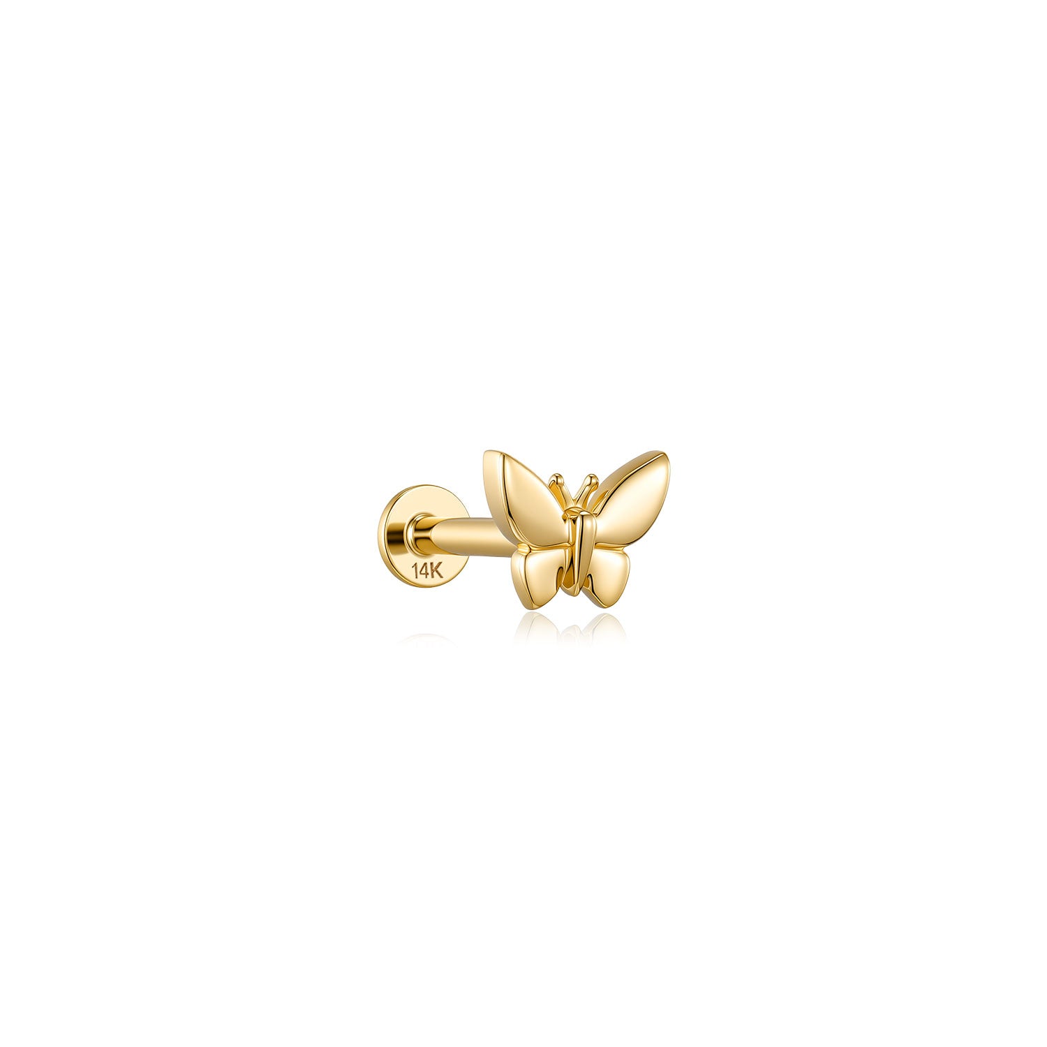Verona Butterfly Stud Earring – 14K Solid Gold Flat Back Labret