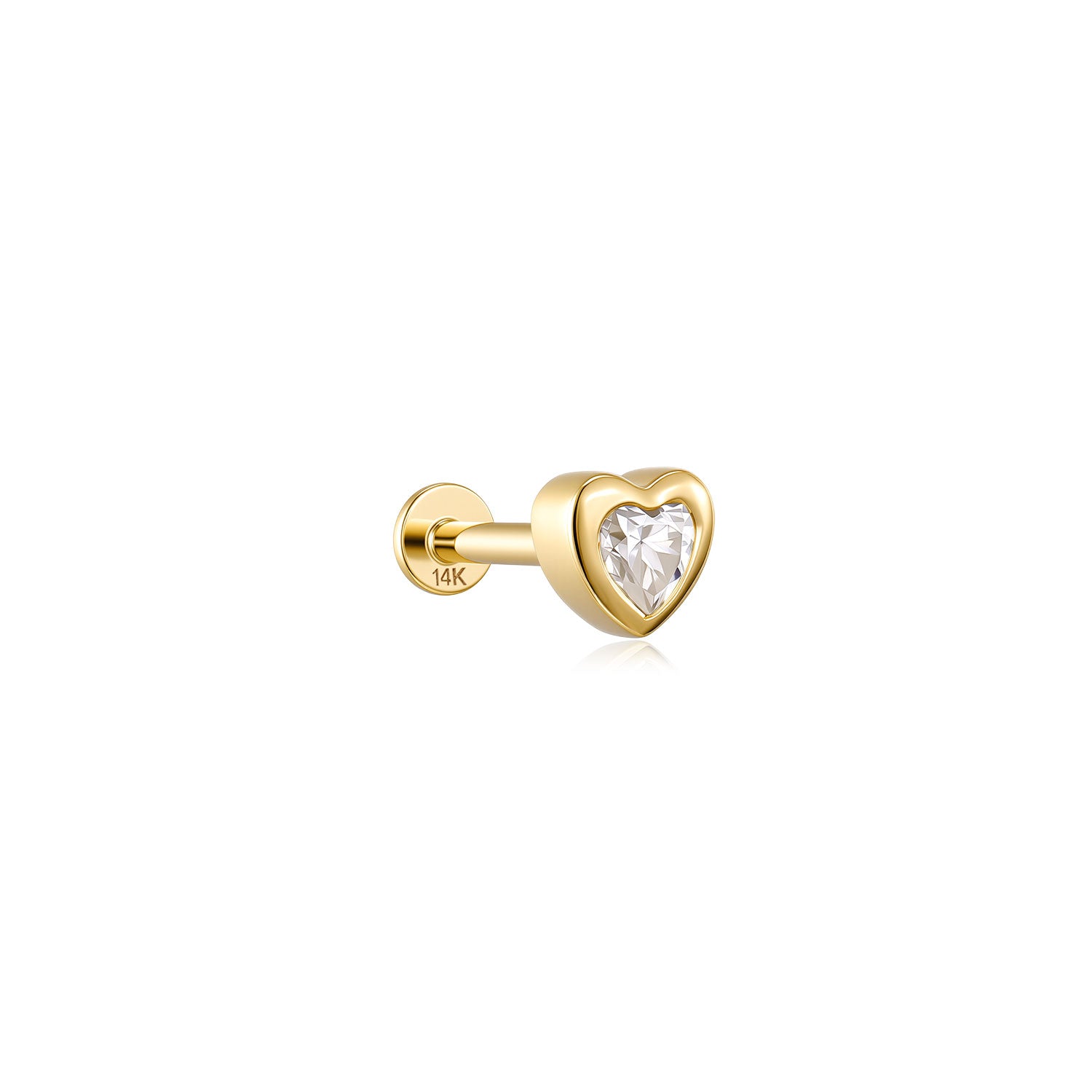 Zaria Heart Moissanite Stud Earring – 14K Solid Gold Flat Back Labret