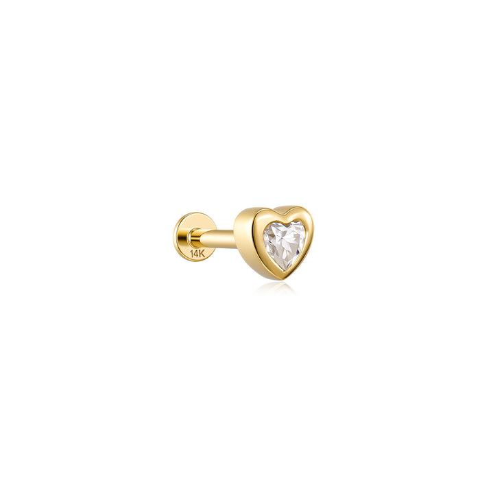 Zaria Heart Moissanite Stud Earring - 14K Solid Gold Flat Back Labret
