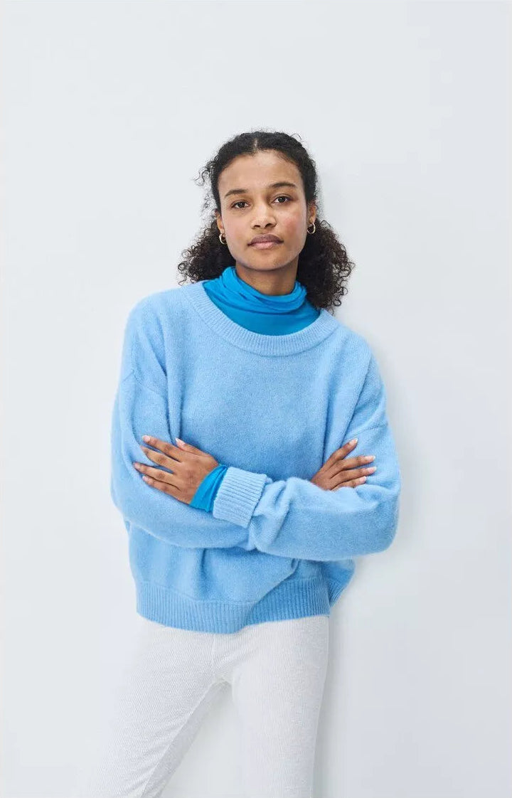 Styled look featuring American Vintage jumper G-VITO18E in blue available from MEZI Australia.