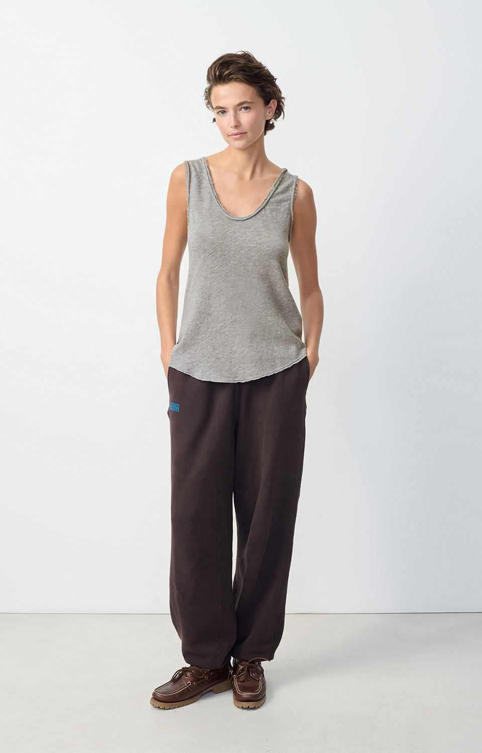 Styled look featuring American Vintage G-SON29G tank top in grey available atMEZI Australia.