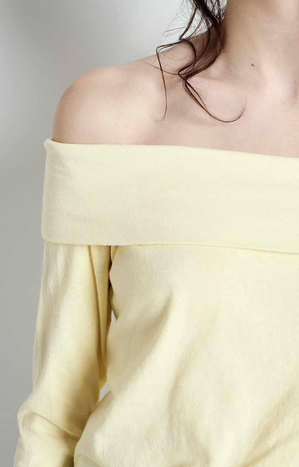 Close-up of soft cotton texture and fold-over neckline detail on American Vintage G-OUK02B top, sold at MEZI Australia.