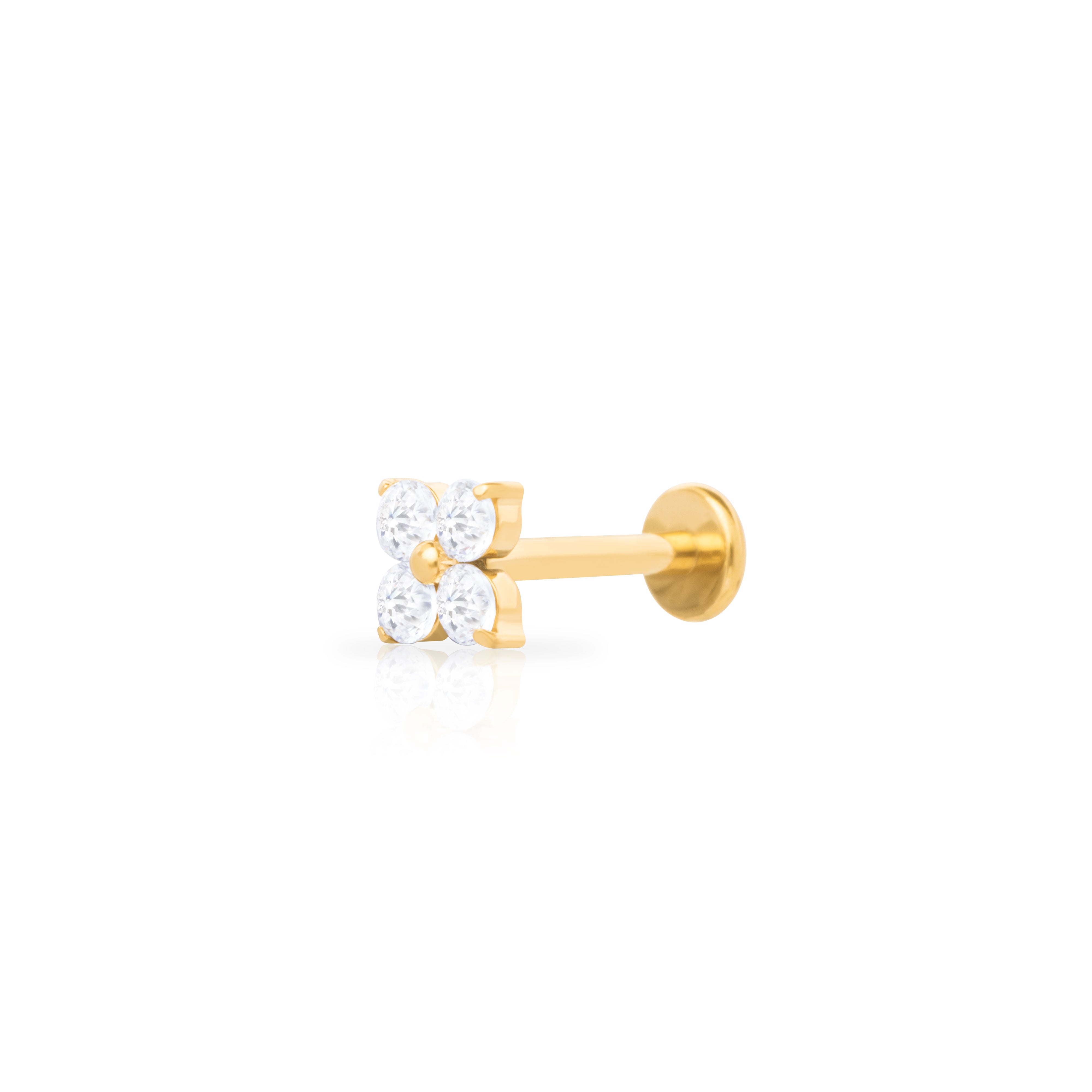Flower cubic zirconia titanium flat back labret bar