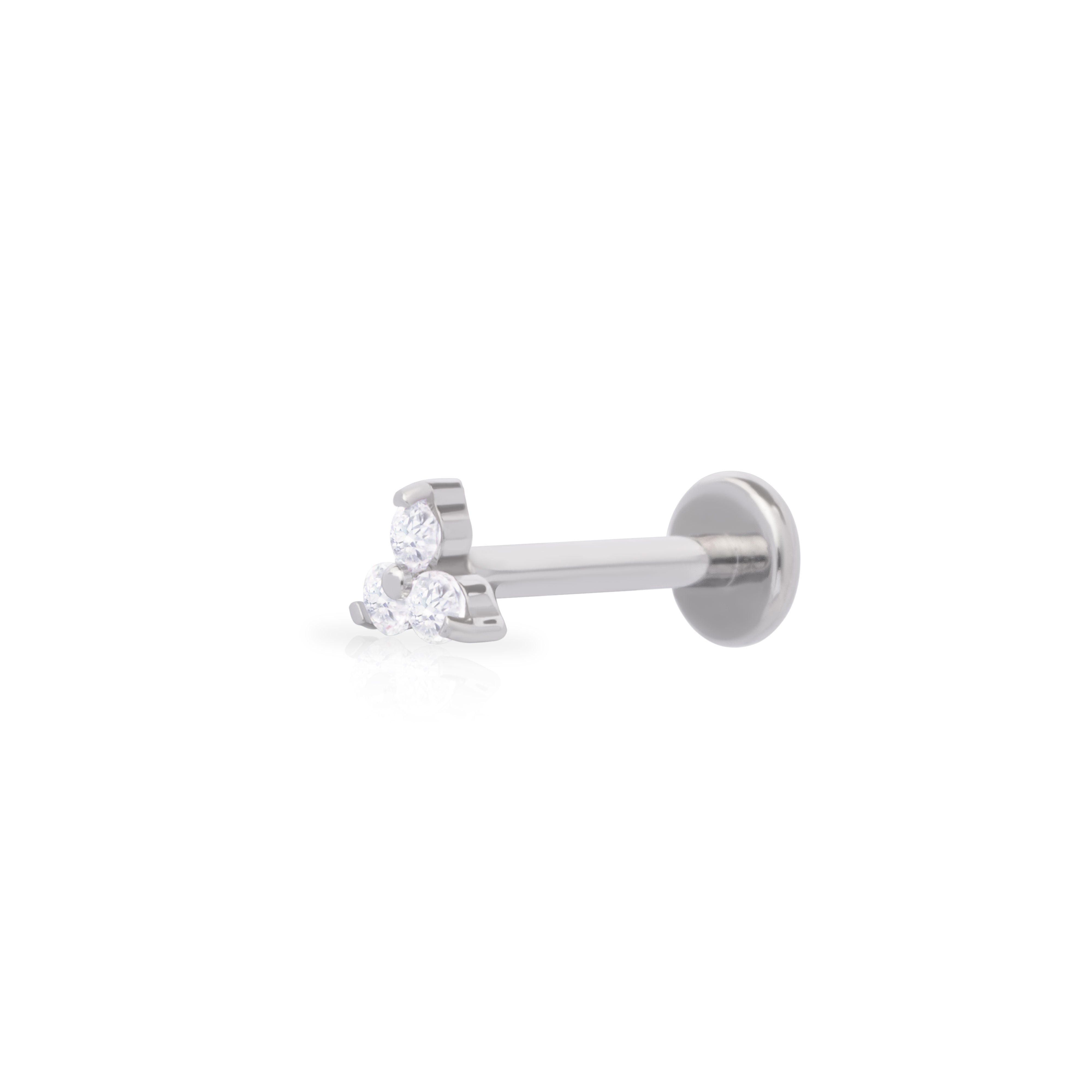 Triangle cubic zirconia titanium flat back labret bar