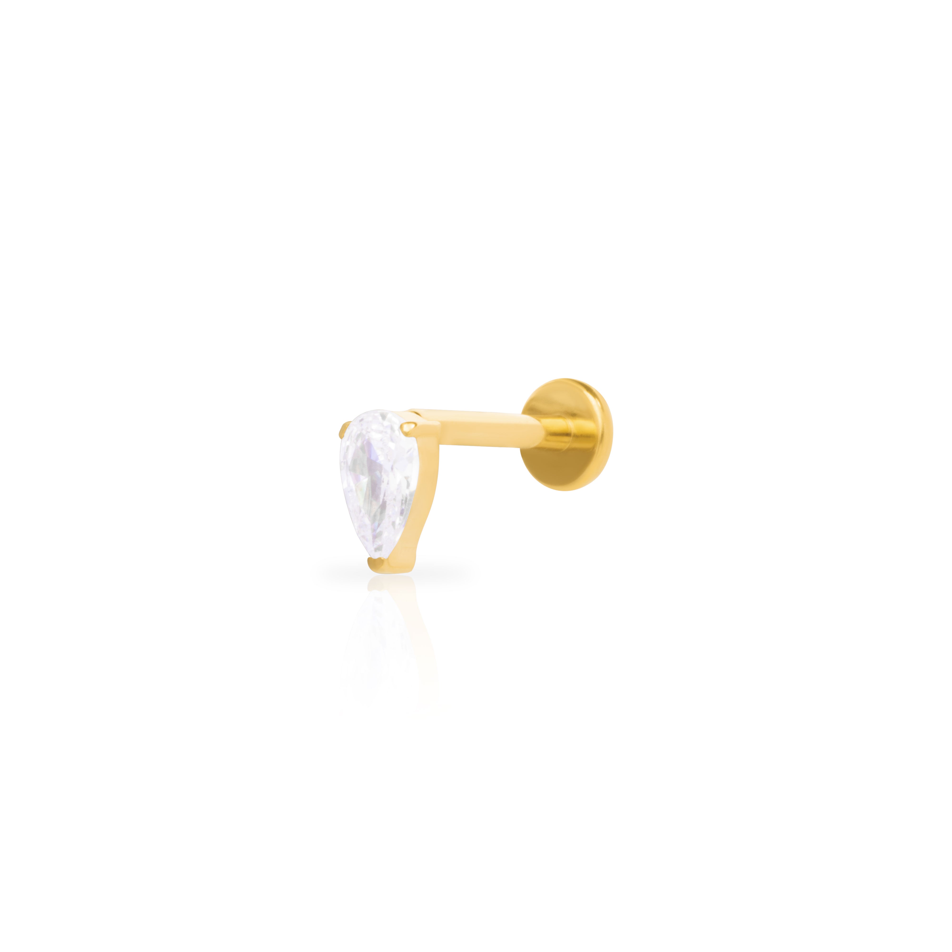 Tear drop cubic zirconia titanium flat back labret bar