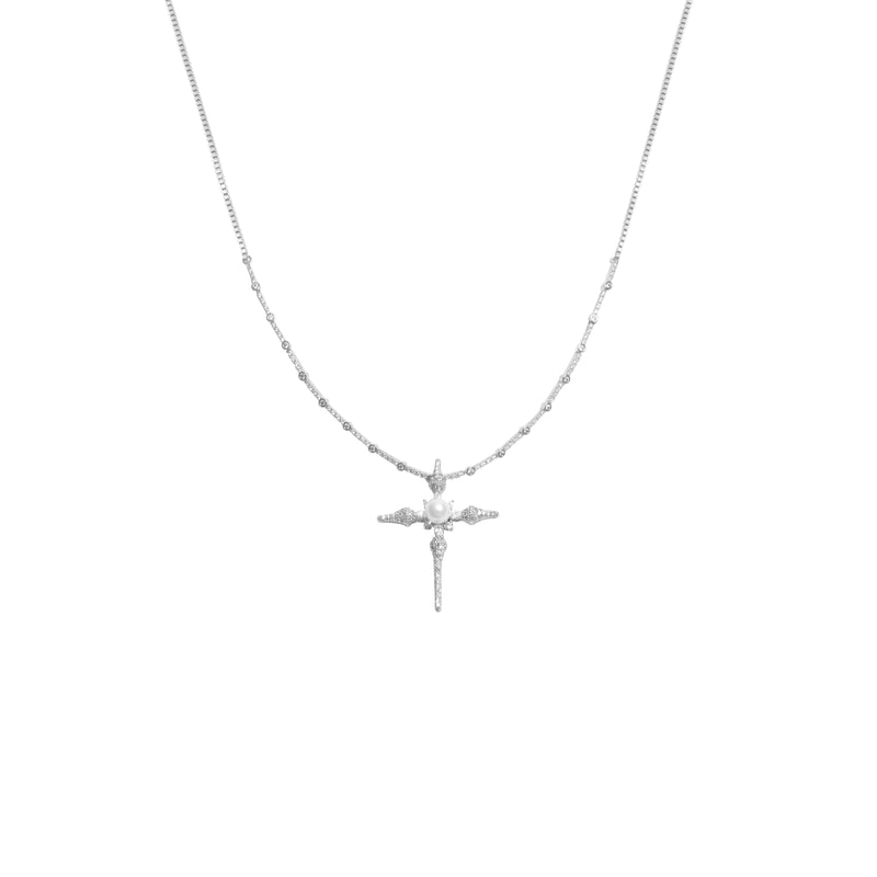 Cross crystal & pearl necklace