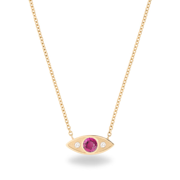 Evil eye gold natural pink sapphire pendant