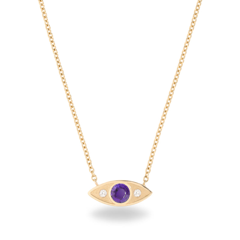 Evil eye gold diamond & natural tanzanite pendant