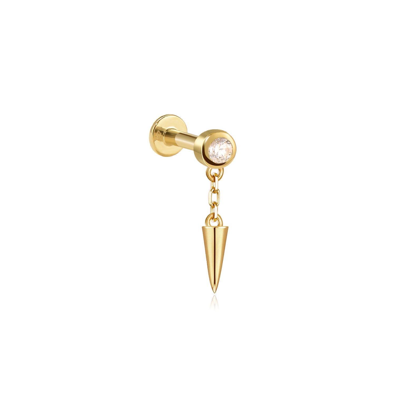 Kairo Moissanite Spike Labret Earring – 14K Solid Gold Flat Back