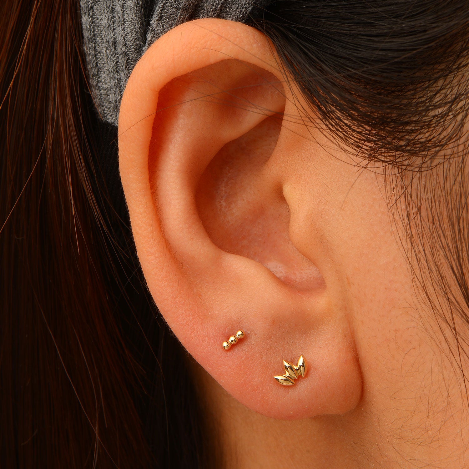 London trio marquise 14k gold labret earring | MEZI