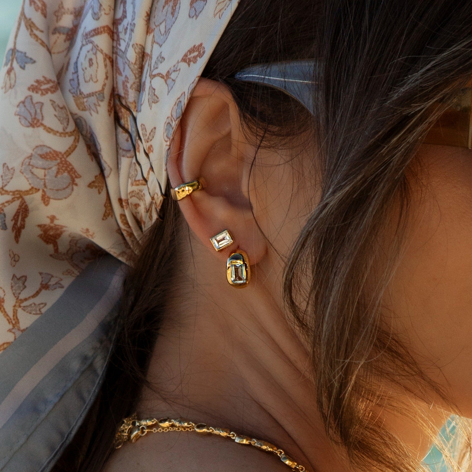 Lyris semi-precious sterling silver gold plated studs