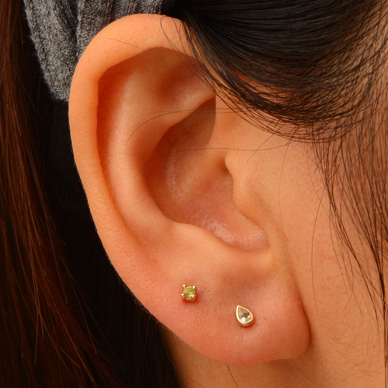 Split teardrop crystal 14k gold labret earring | MEZI