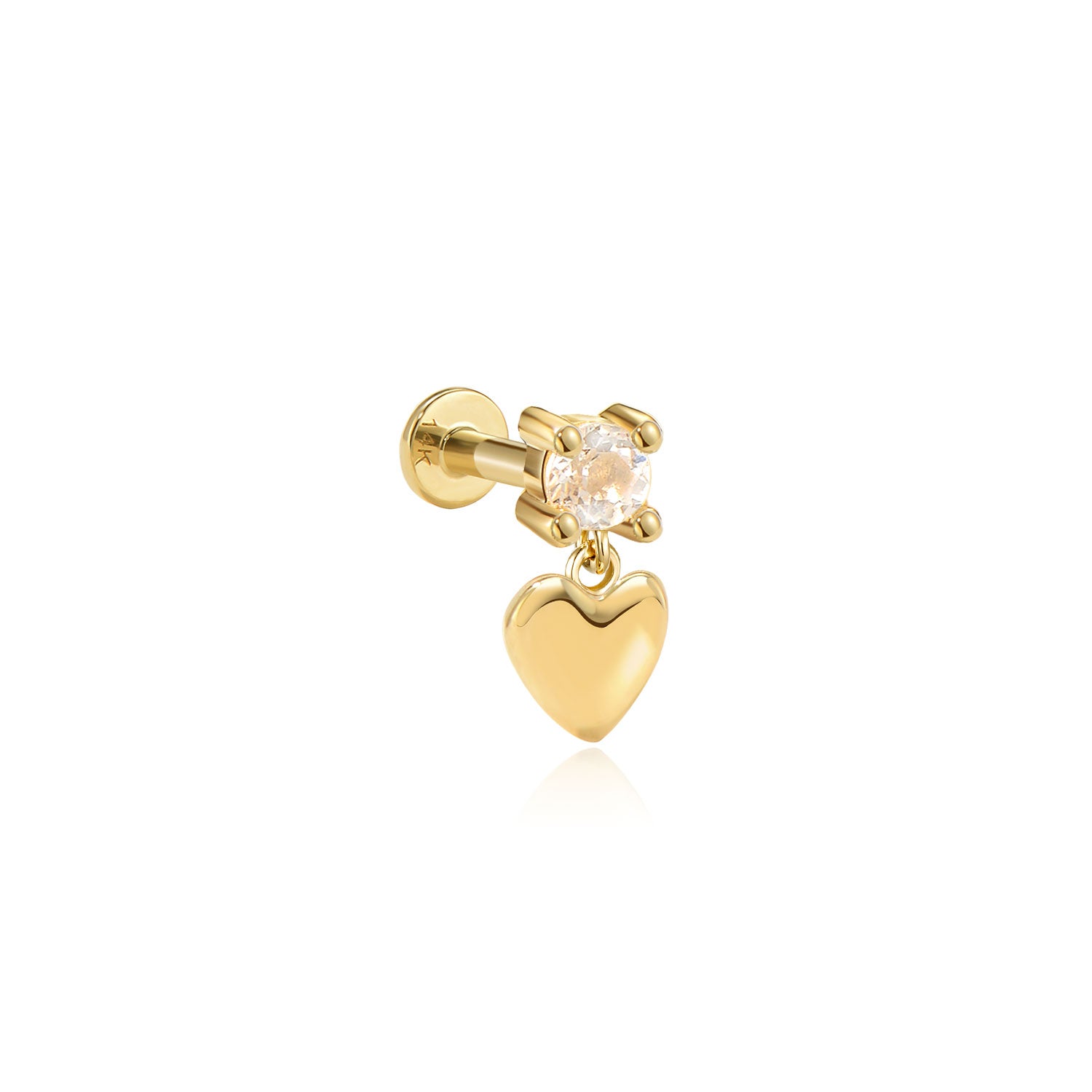 Ori Moissanite Drop Heart Labret Earring – 14K Solid Gold Flat Back