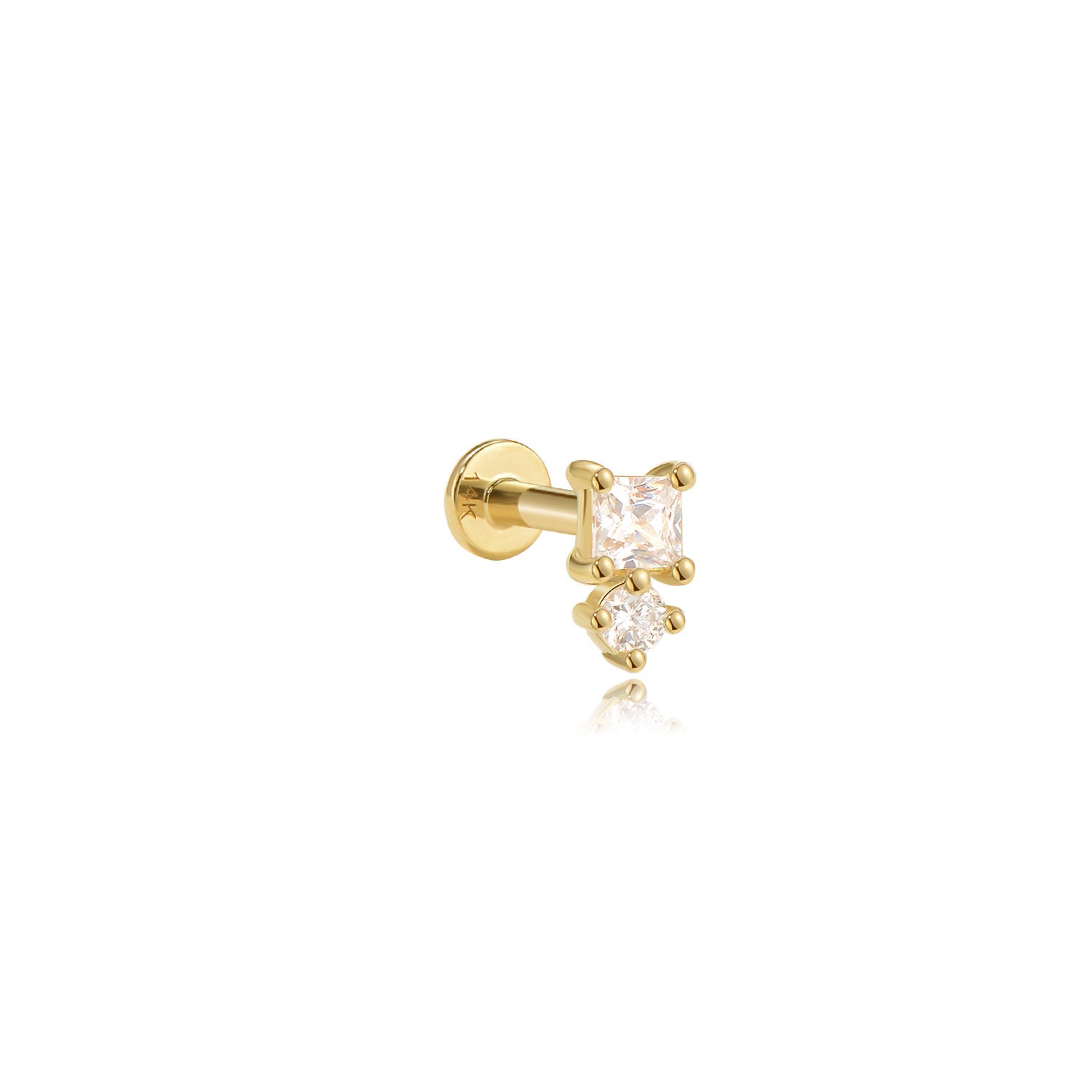 Phoenix Moissanite Labret Earring – 14K Solid Gold Flat Back