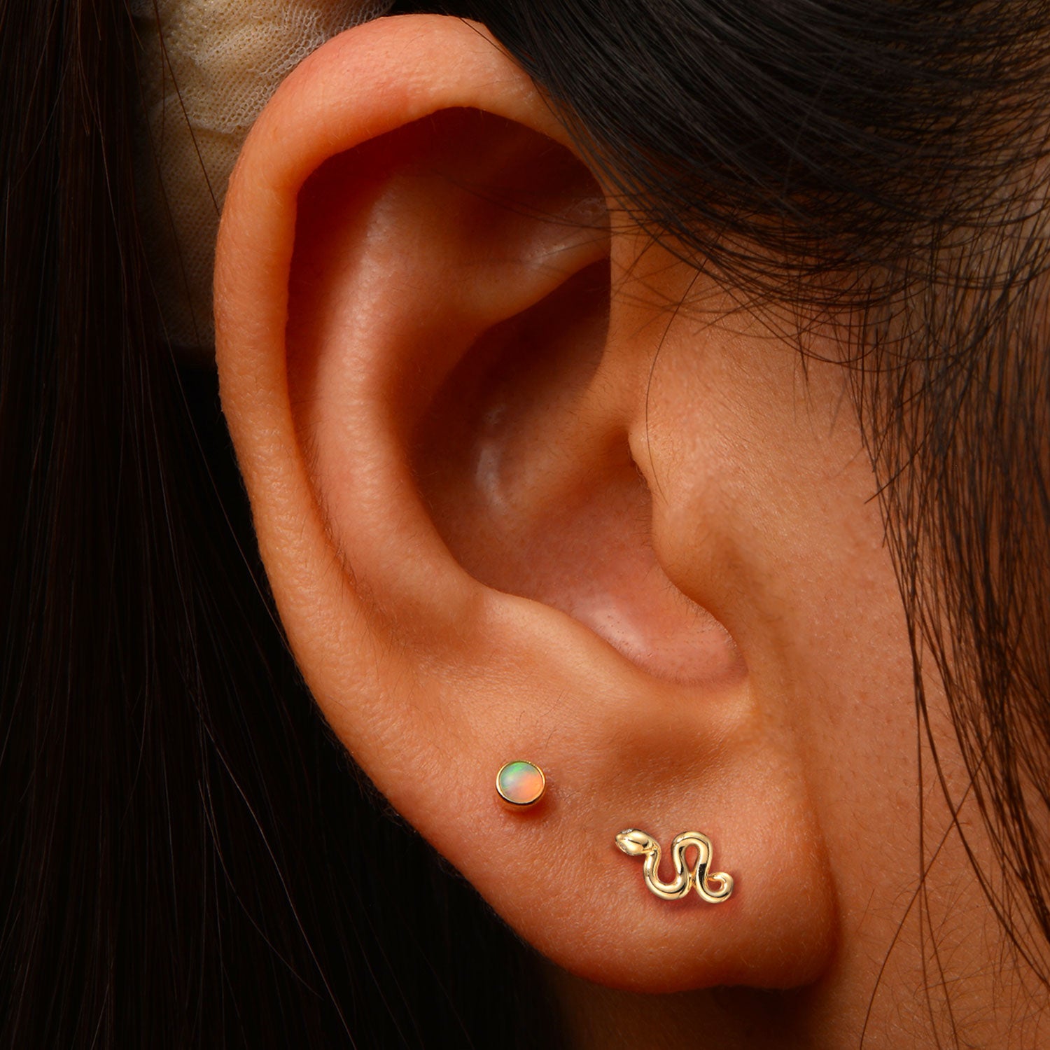 Riga snake 14k gold labret earring | MEZI