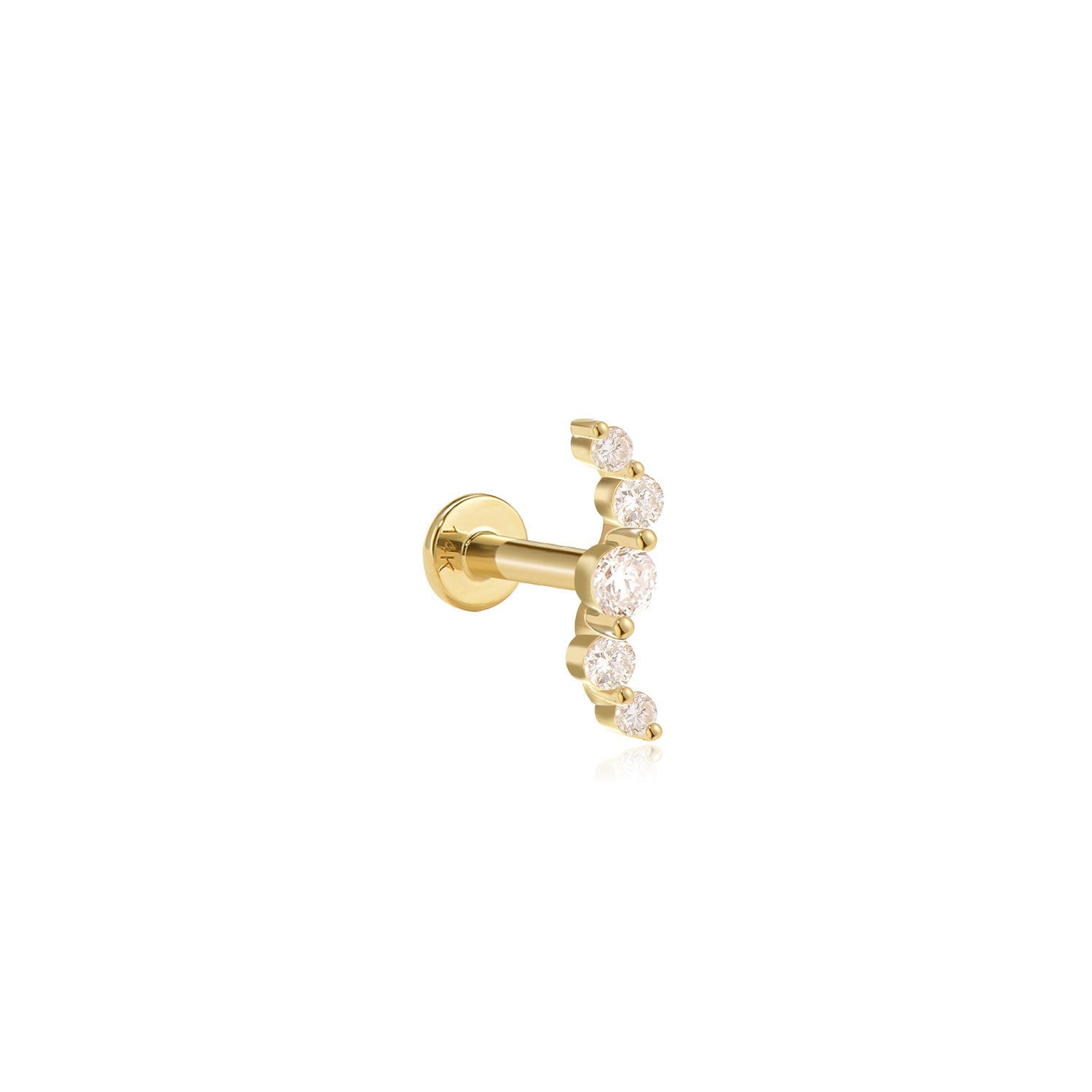 Soho Moissanite Curve Labret Earring – 14K Solid Gold Flat Back