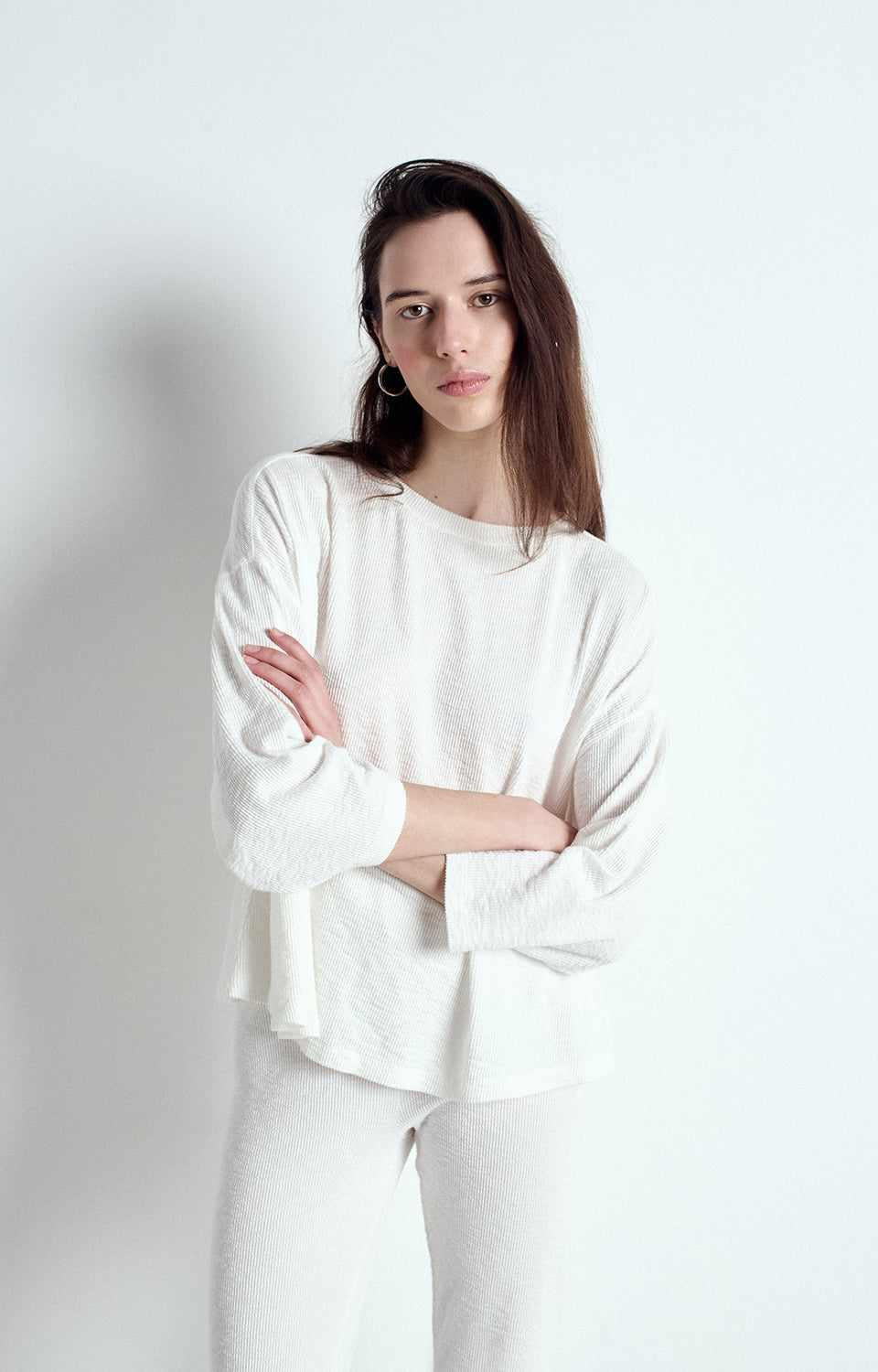 American Vintage LA MAISON YRU02AE25 T-SHIRT AMPLE MANCHES 7/8 COL ROND WHITE