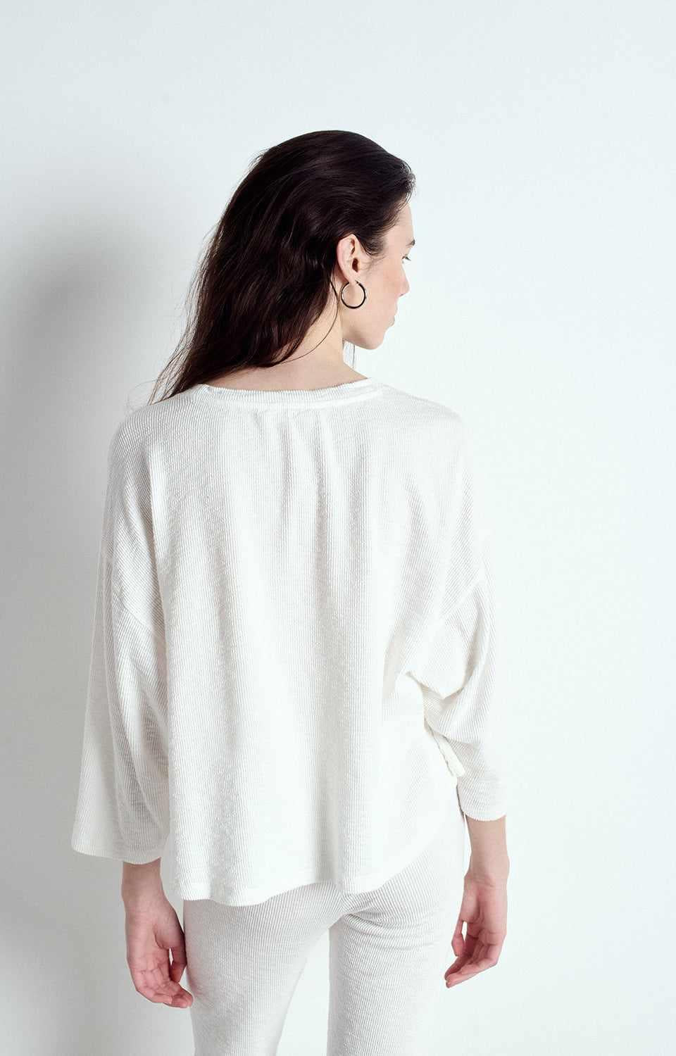 American Vintage LA MAISON YRU02AE25 T-SHIRT AMPLE MANCHES 7/8 COL ROND WHITE