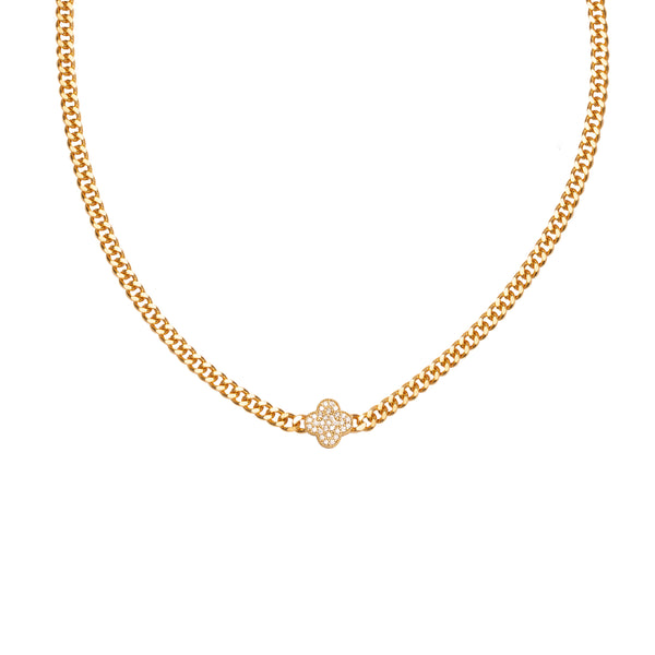 Clover large crystal chain necklace