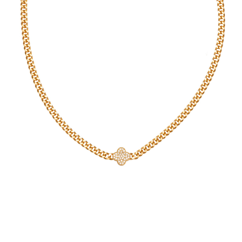 Clover large crystal chain necklace