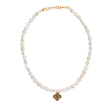 Clover crystal pearl chain necklace