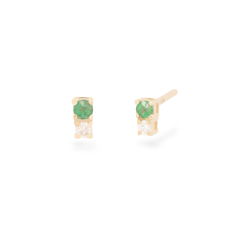 10k Lab Diamond & Natural Emerald Mini round fine drop earring