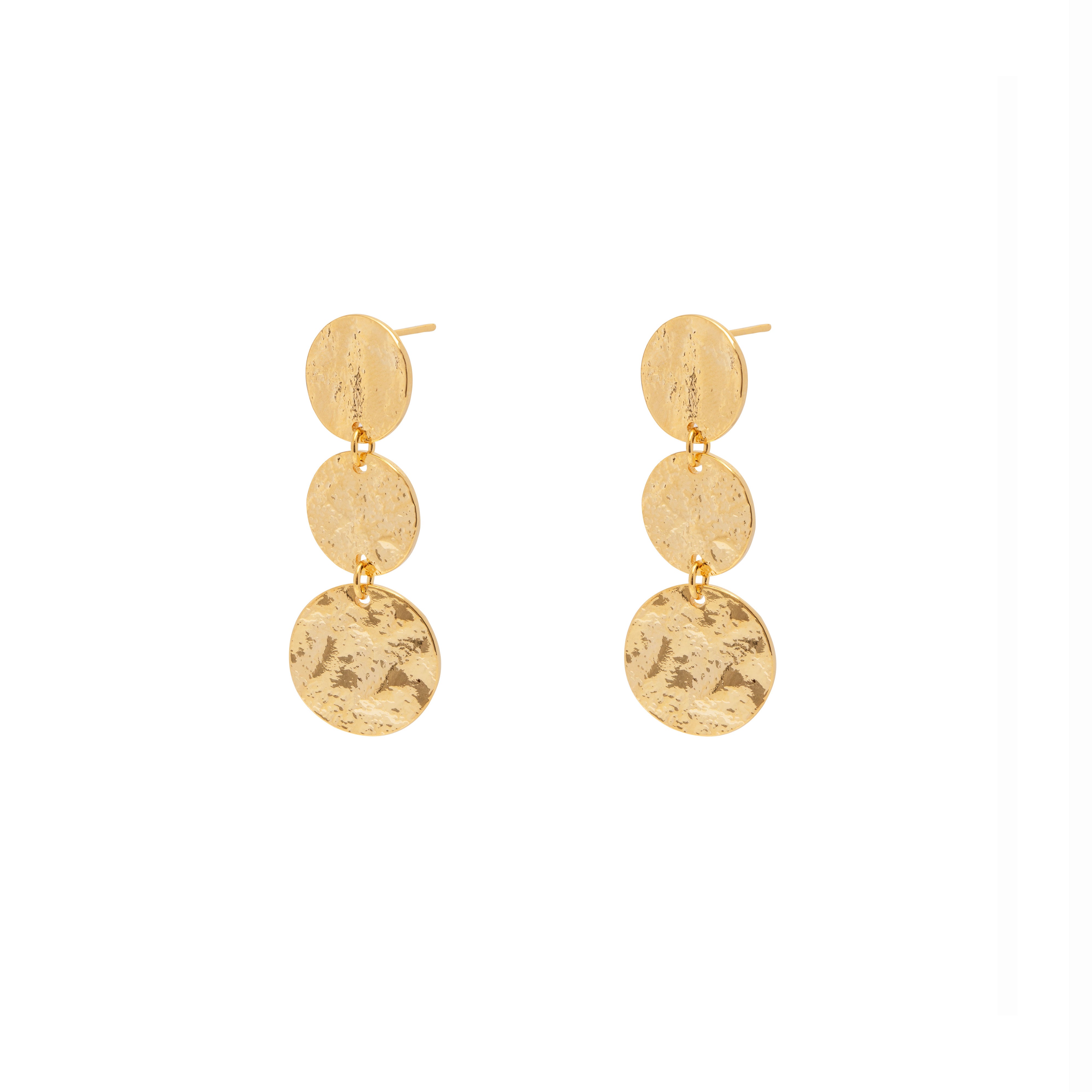 Harlan gold plated disc drop earrings | MEZI