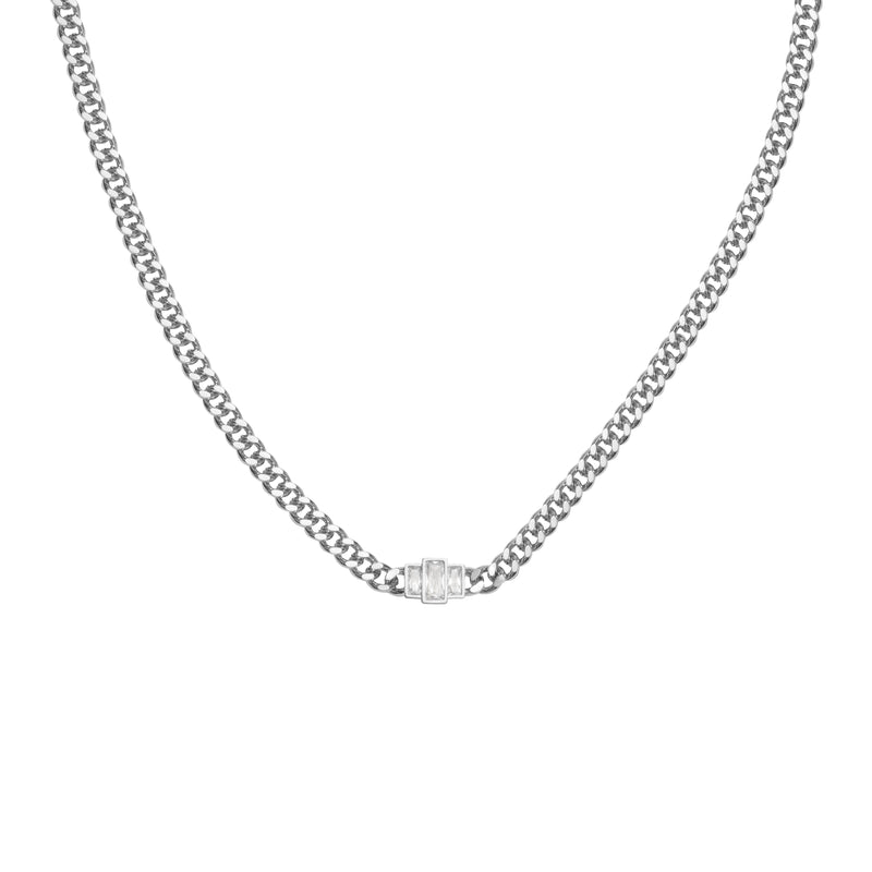 Oblong crystal chain necklace